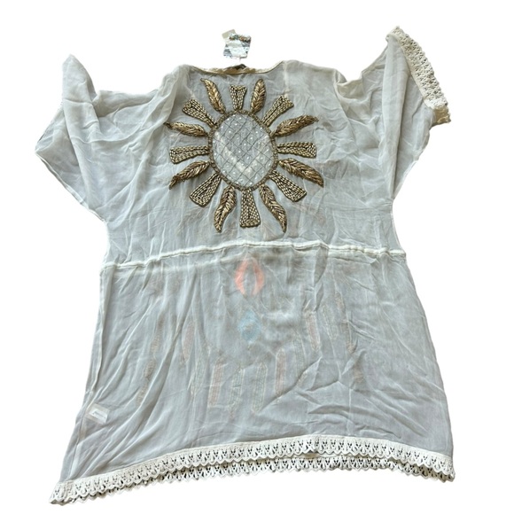 NWT Boston Proper Sunburst Tunic white sheer beaded coverup top size XL swim - Picture 4 of 11